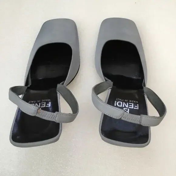 Authentic Fendi Blue Square-Toe Slingback Heels - Picture 7 of 8